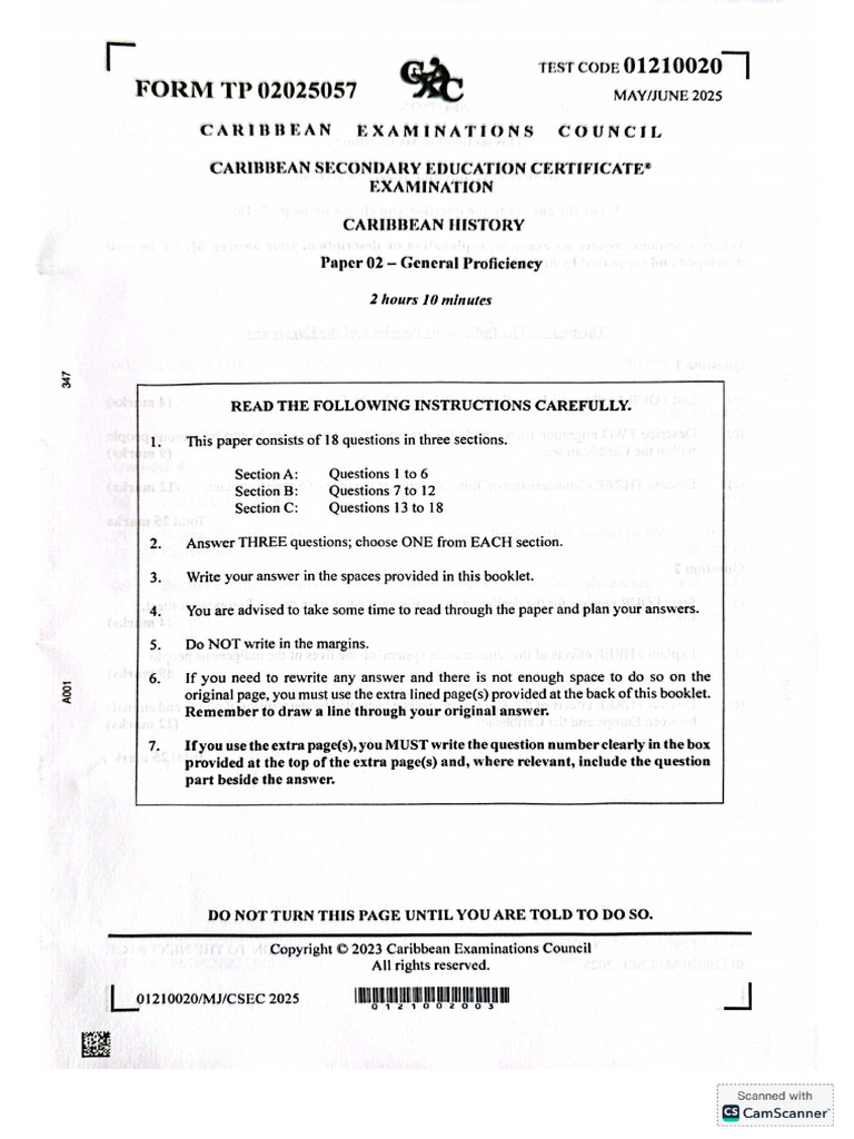 2025 P2 CSEC History | PDF