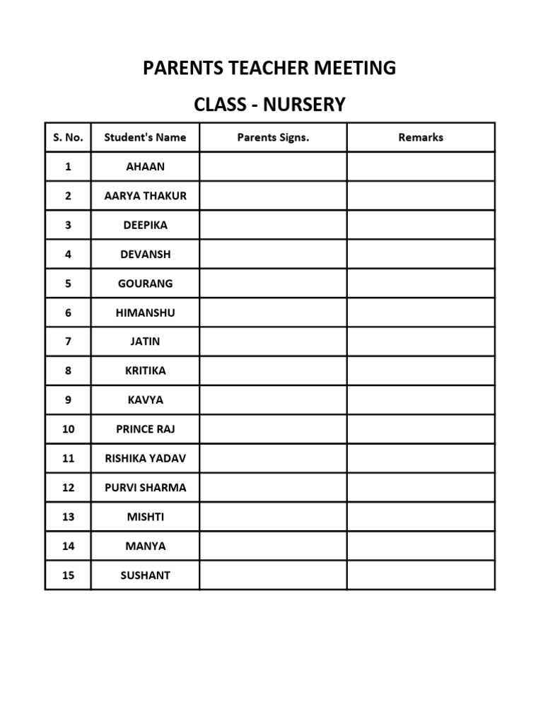Class - Nursery Parents Teacher Meeting | PDF