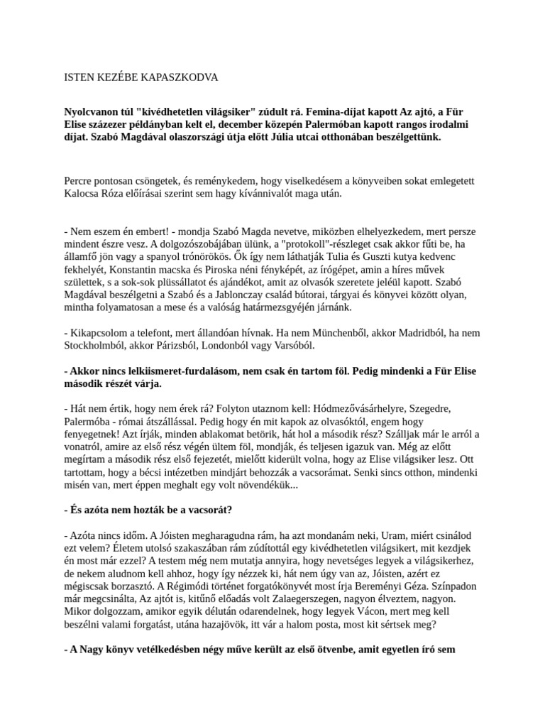 Szabó Magda - Beszélgetés | PDF