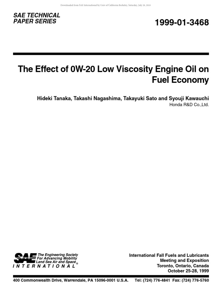 0W-20 Engine Oil and Fuel Economy | PDF | Motor Oil | Viscosity