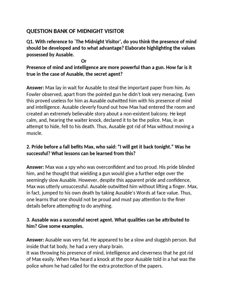 Midnight Visitor: Key Questions & Insights | PDF