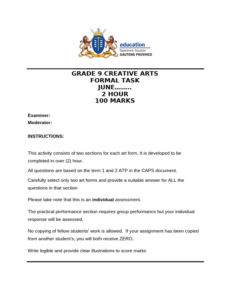 Grade 9 Creative Arts Assessment Guide | PDF | Poetry | Dances