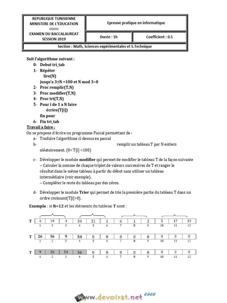 Examen Baccalauréat 2019: Informatique | PDF