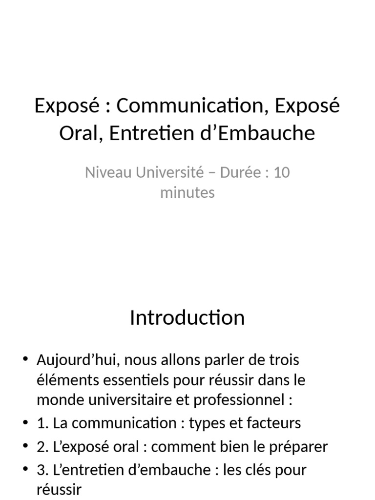 Communication et Exposé Oral Réussi | PDF | la communication ...