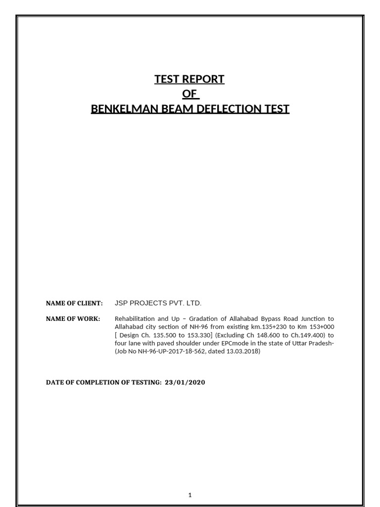 Benkelman Beam Deflection Test Report | PDF | Temperature | Tire