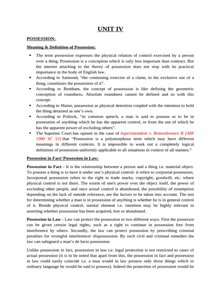 Understanding Legal Possession Concepts | PDF | Concurrent Estate ...