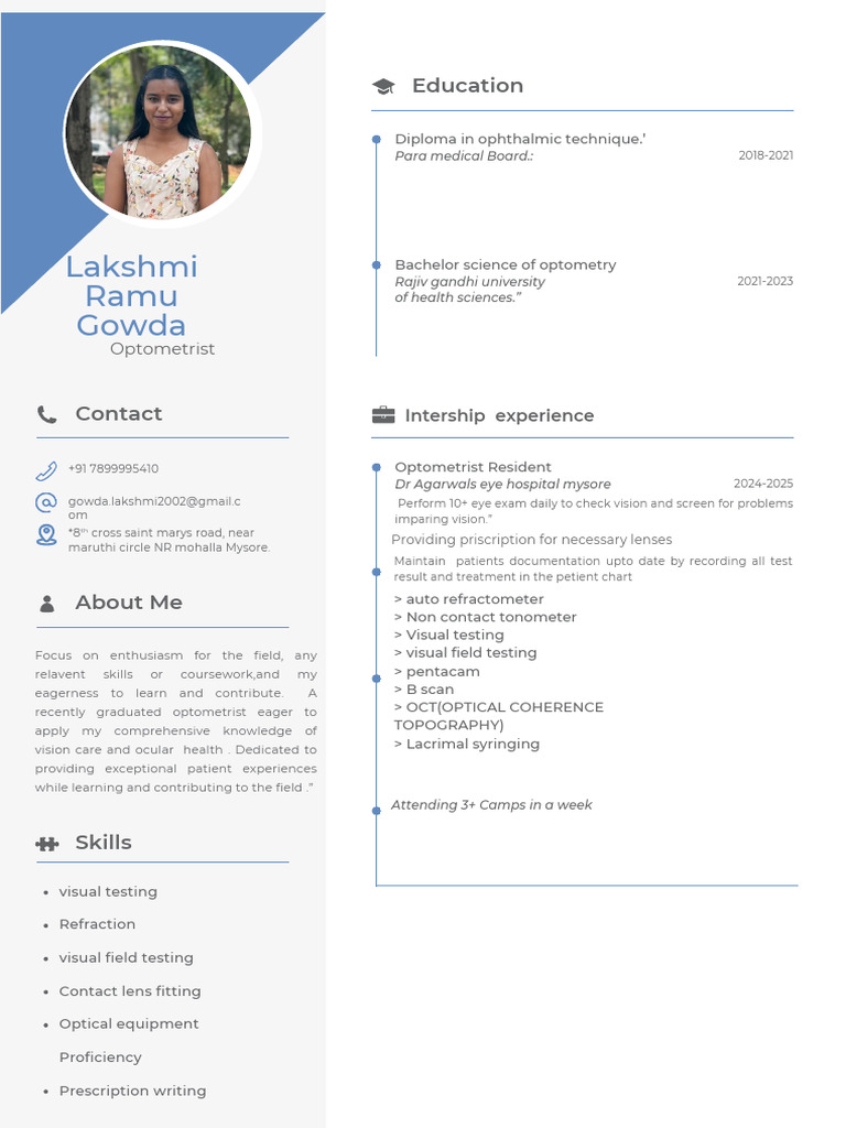 Recent Optometrist CV for Job Applications | PDF | Optometry | Vision