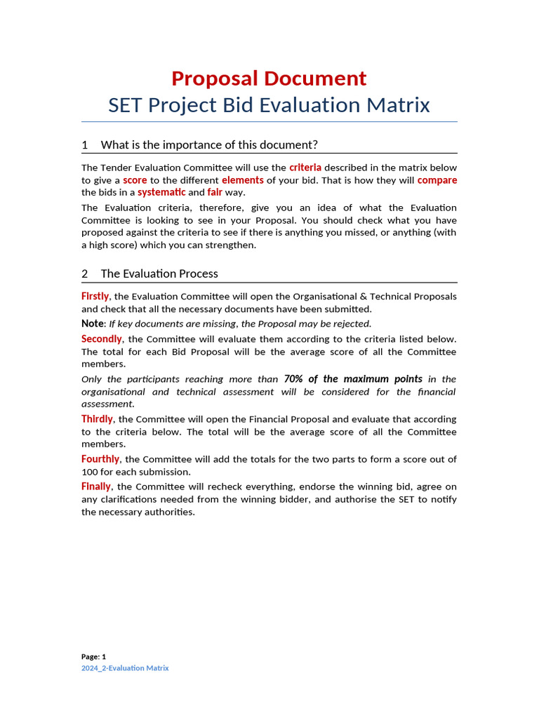 SET Project Bid Evaluation Criteria | PDF | Learning | Cognition
