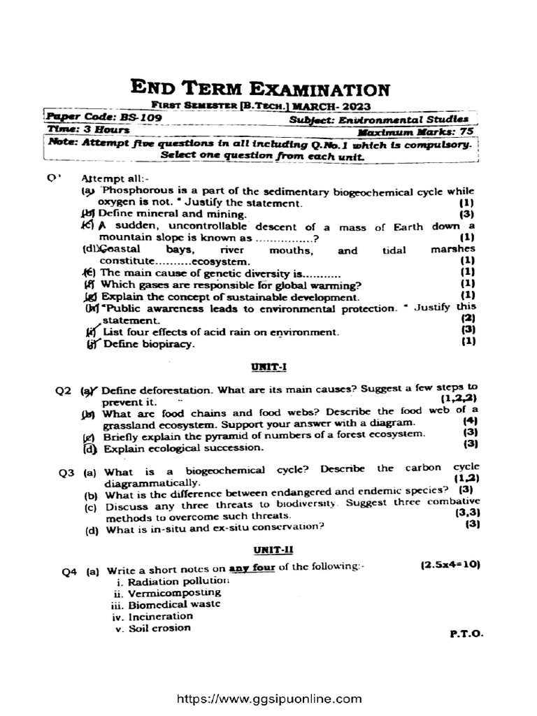 Btech 1 Sem Environmental Studies Bs 109 Mar 2023 | PDF | Ecosystem ...