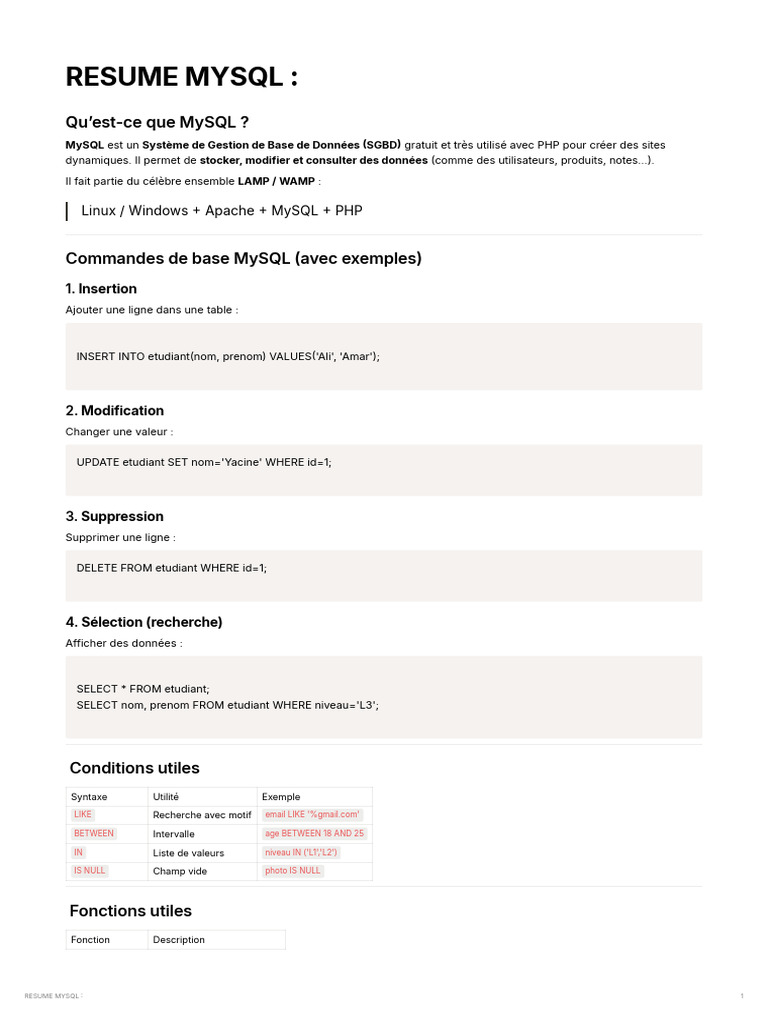 Guide MySQL : Commandes et Connexion PHP | PDF | MySQL | SQL
