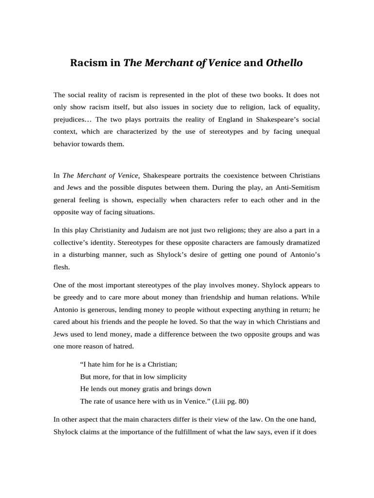 Racism in Shakespeare's Plays | PDF | Othello | The Merchant Of Venice
