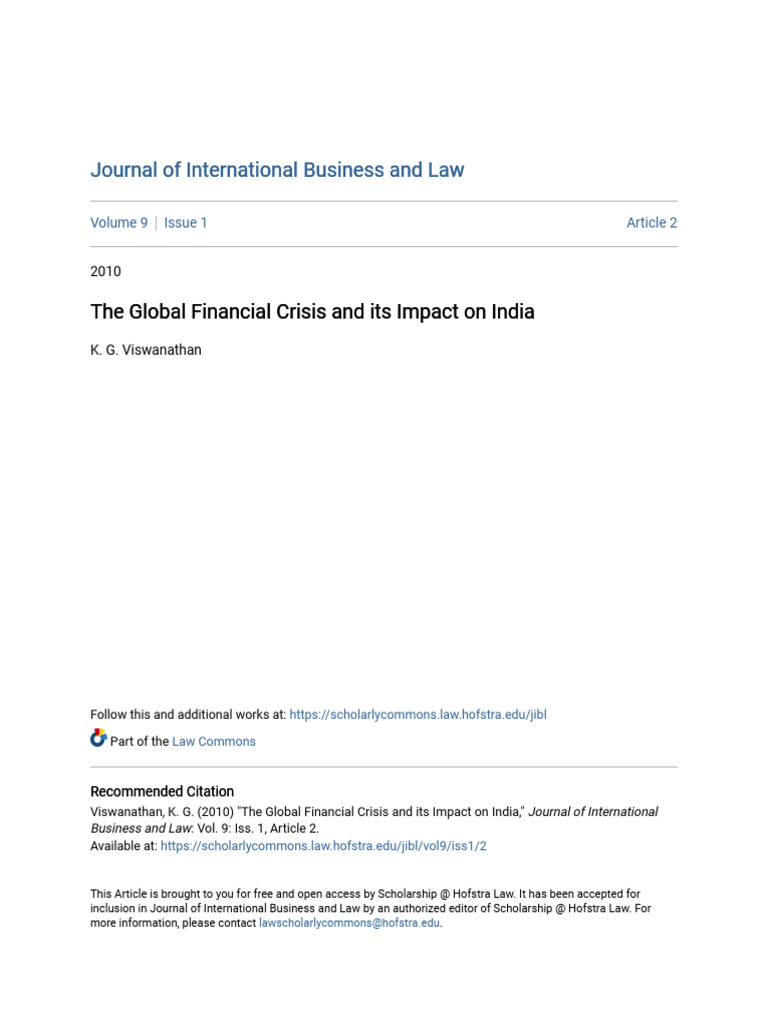 Impact of Global Financial Crisis on India | PDF | Financial Crises ...