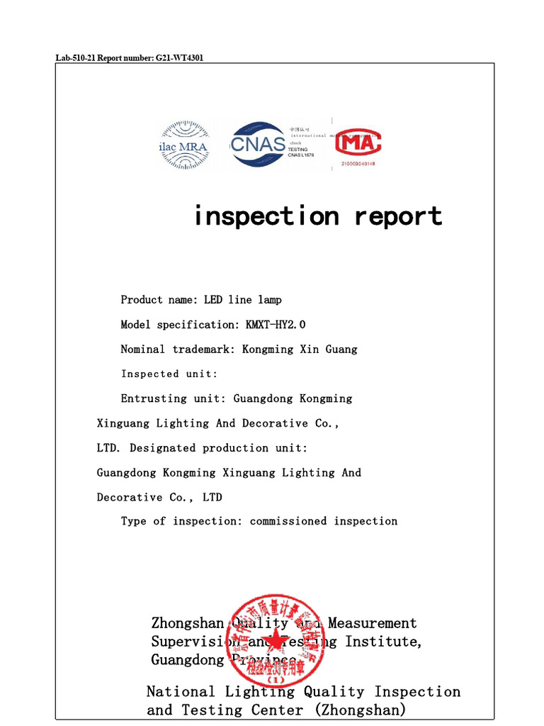 LED Linear Light - 250H High and Low Temperature Test Report - 1 - 8 ...