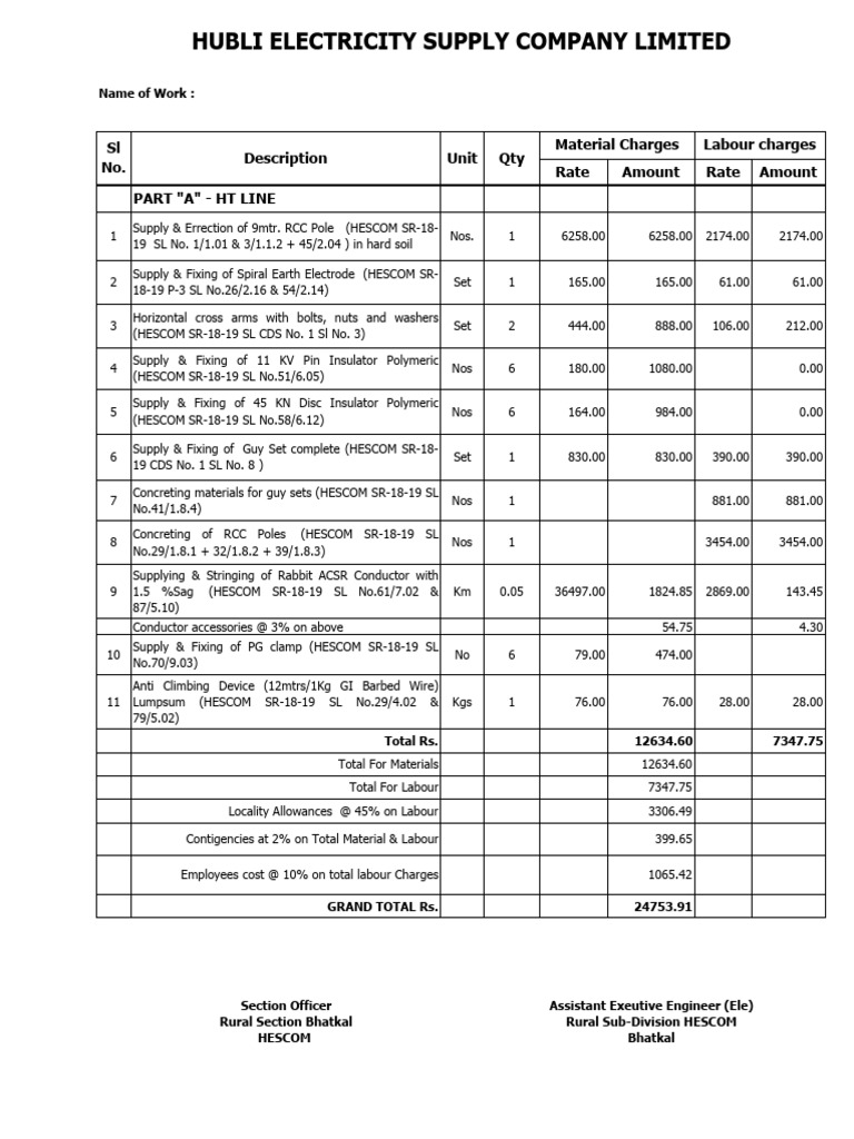 Hescom Estimate.. at Ch.101.280 KM | PDF | Insulator (Electricity ...