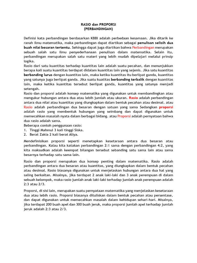 Perbandingan Rasio dan Proporsi Matematika | PDF