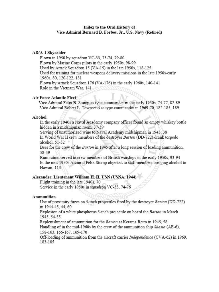 Oral History Index: Vice Admiral Forbes | PDF | United States Navy ...