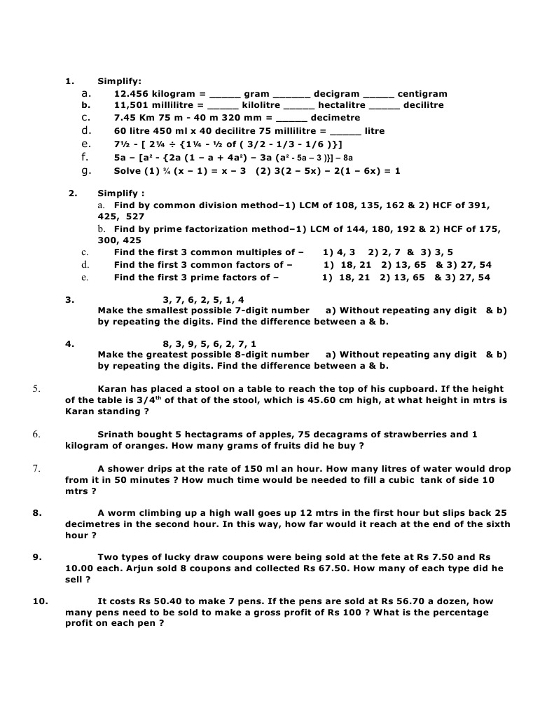 Grade 8 Mathematics Practice Questions | PDF | Litre | Notation