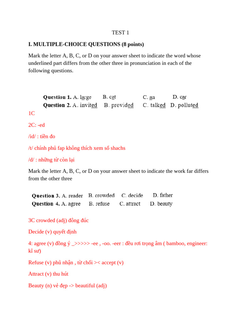 English Language Practice Test | PDF | Homework