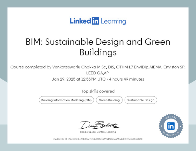 CertificateOfCompletion - BIM Sustainable Design and Green Buildings | PDF