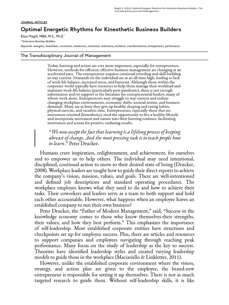 Optimal Energetic Rhythms For Kinesthetic Business Builders | PDF ...