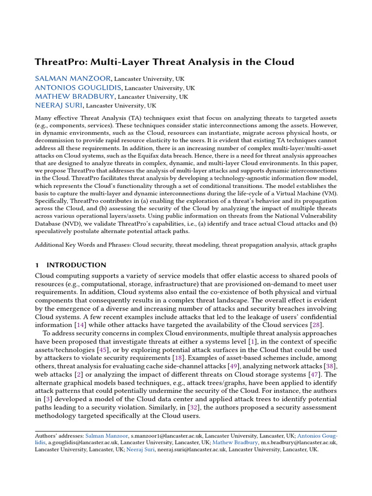 ThreatPro: Cloud Multi-Layer Threat Analysis | PDF | Cloud Computing ...