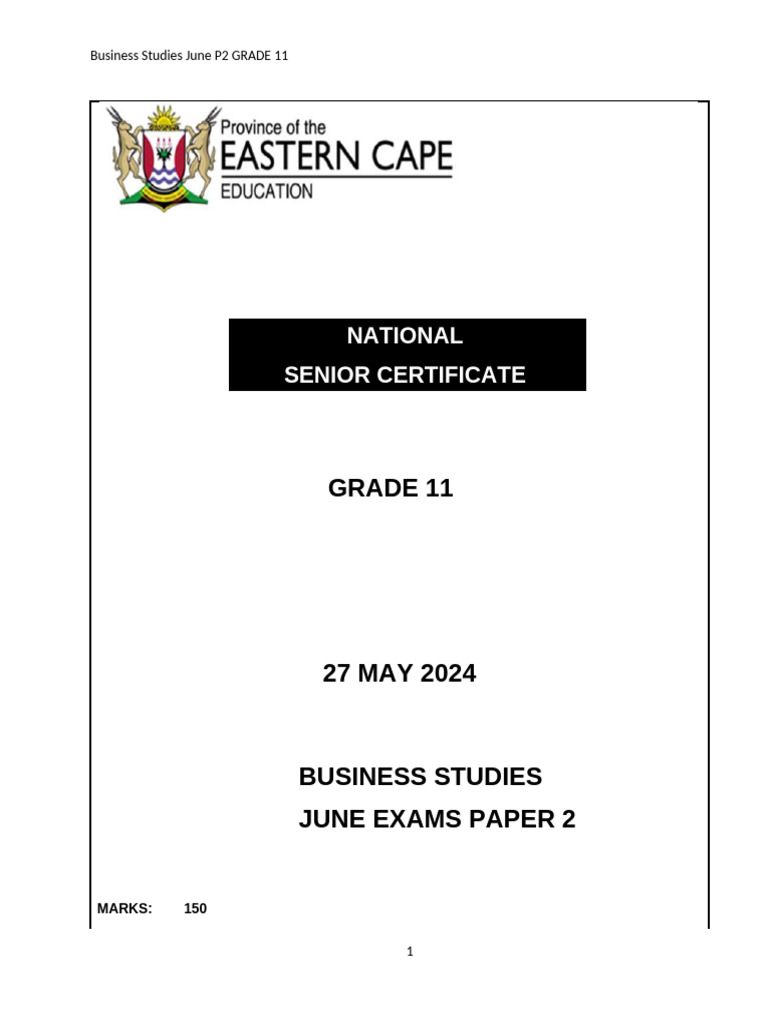 Grade 11 Business Studies June Exam Paper | PDF | Franchising | Economies