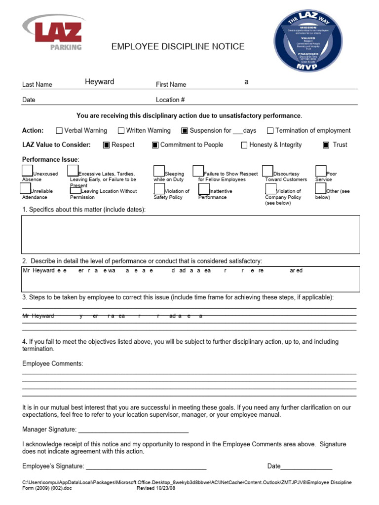 Employee Discipline Notice Template | PDF | Employment | Disciplines