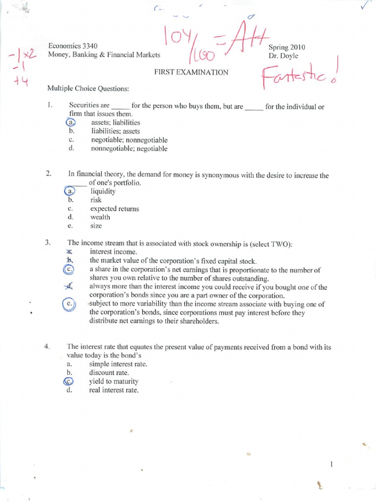 Money Banking and Finance Test 1 (Doyle) PDF