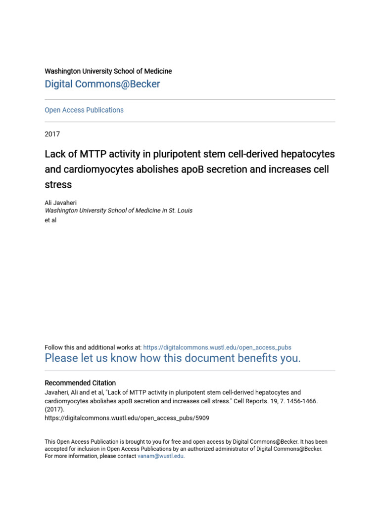 MTTP Deficiency in Stem Cell-Derived Hepatocytes | PDF | Lipoprotein ...