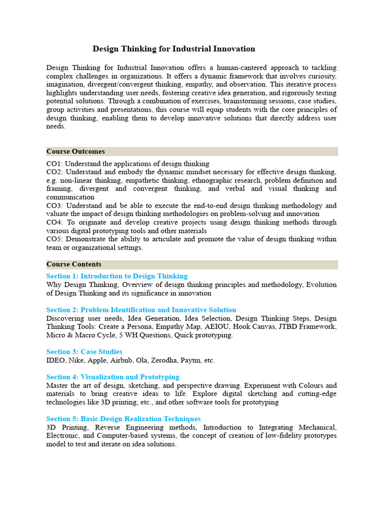 Final Curriculum - Design Thinking For Industrial Innovation | PDF ...
