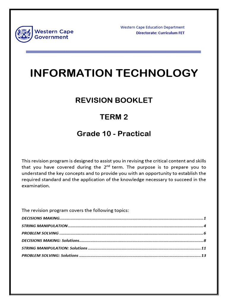 Grade 10 IT Term 2 Revision Guide | PDF | Computer Programming