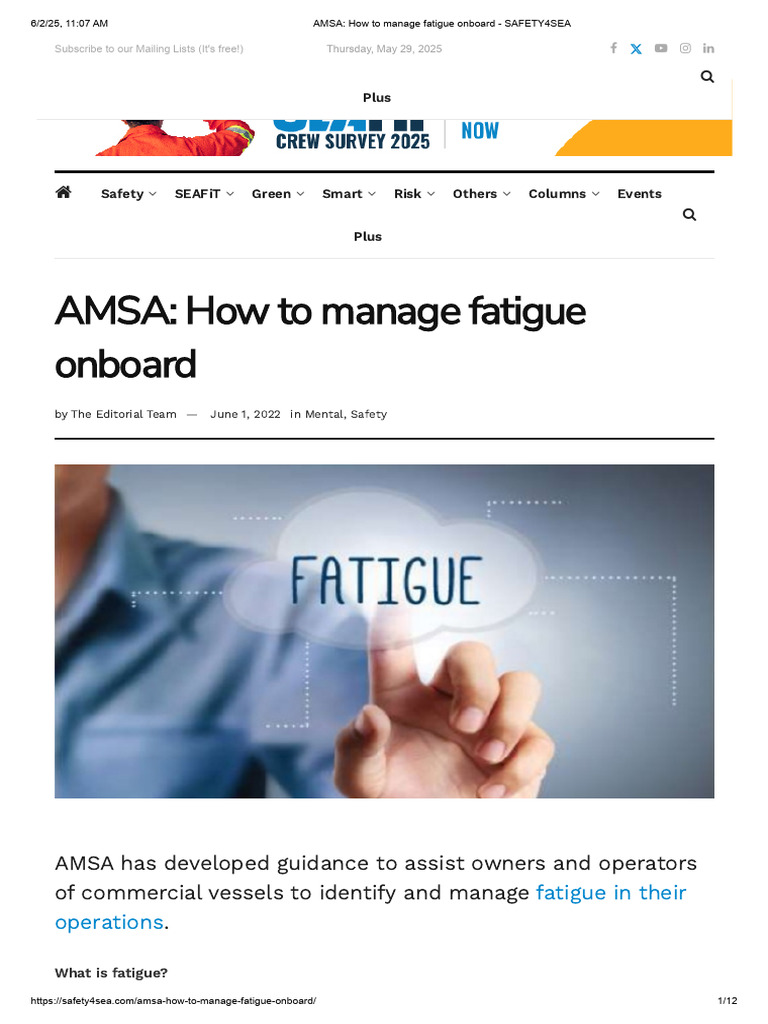 AMSA - How To Manage Fatigue Onboard - SAFETY4SEA | PDF | Sleep | Shift ...