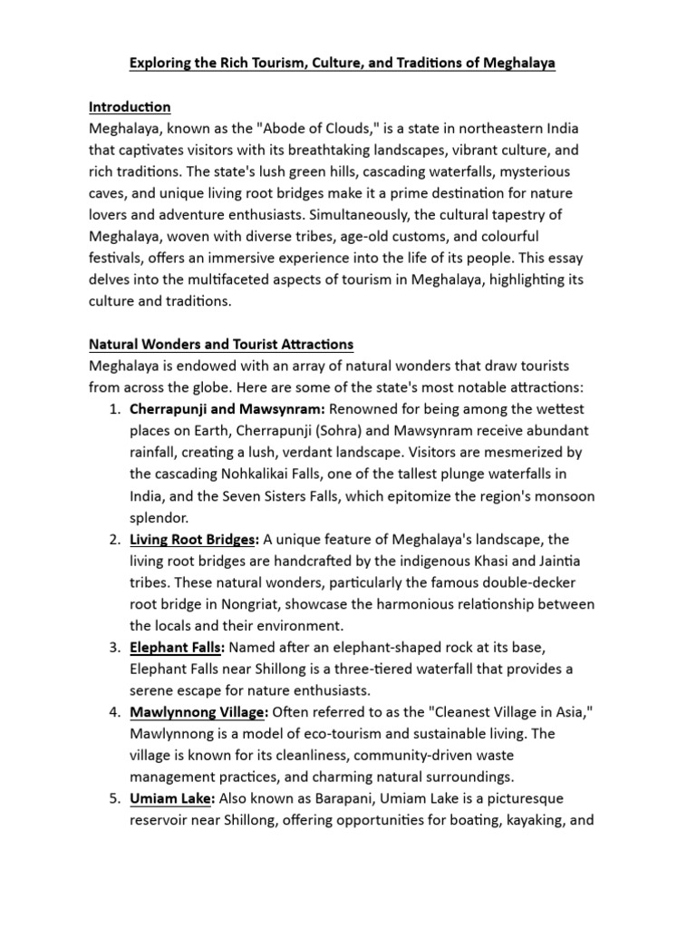 Exploring The Rich Tourism, Culture, and Traditions of Meghalaya | PDF