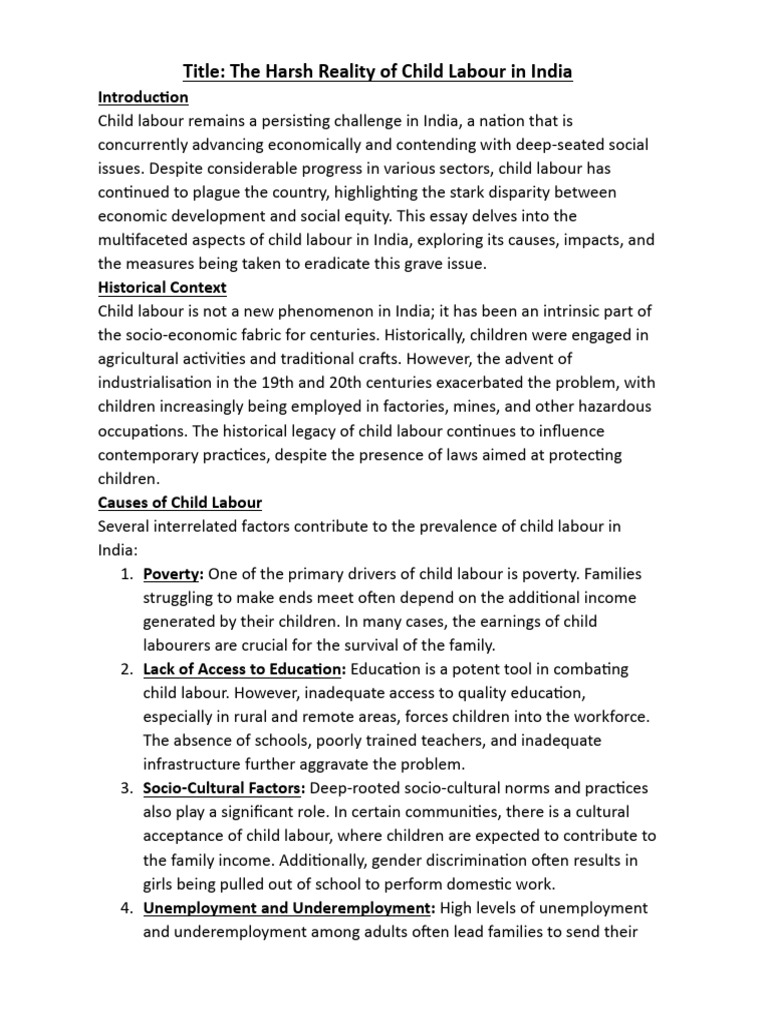 Causes and Impacts of Child Labour in India | PDF | Child Labour ...