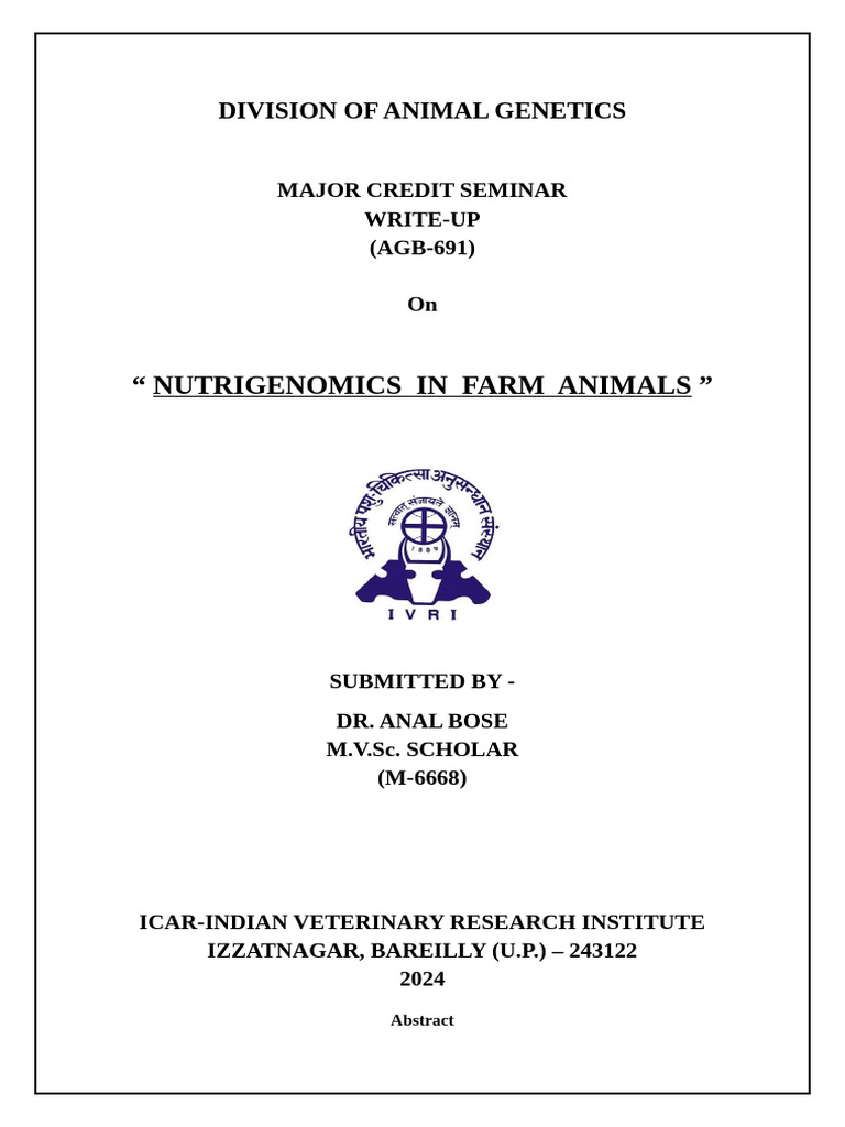 Nutrigenomics in Livestock Nutrition | PDF | Regulation Of Gene ...