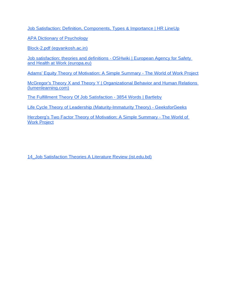 Job Satisfaction Intro REFERENCES | PDF