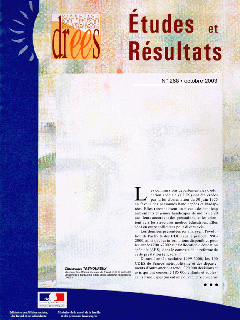 Activité des CDES et Allocation AES 2003 | PDF | Invalidité