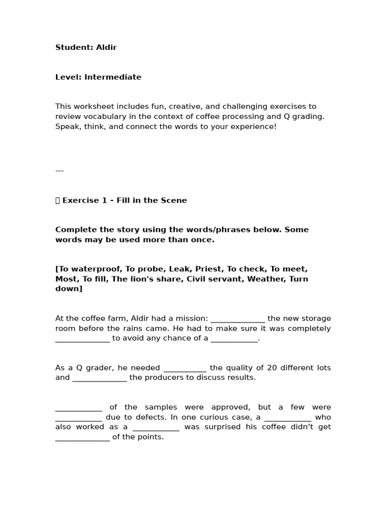 Storytelling Recent Vocabulary Pdf