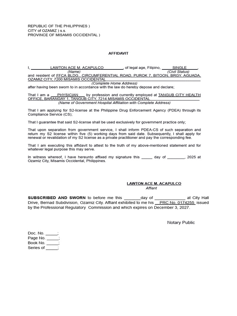 Affidavit of Public Use - S2 License | PDF