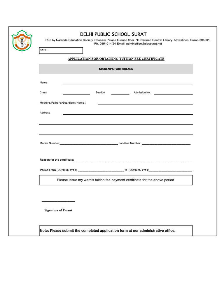 Application For Tuition Fee Certificate | PDF