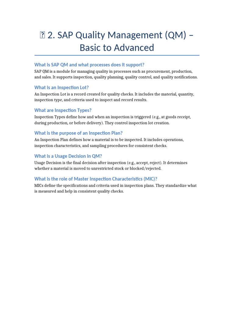 SAP QM Basics: Key Concepts Explained | PDF