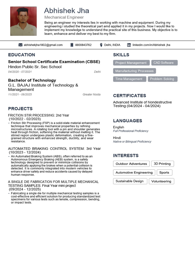 Abhishek Jha: Mechanical Engineer Profile | PDF | Materials Science ...