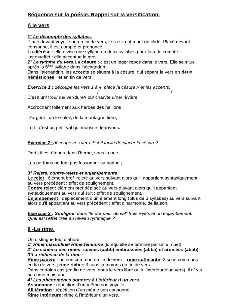 Versification 2024 Rimbaud | PDF | Rime dans la poésie | Mécanismes de ...