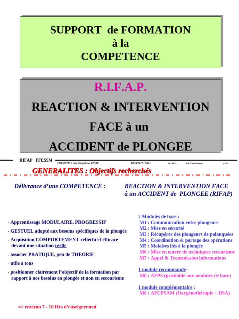 Formation RIFAP : Réaction en Plongée | PDF | Plongée en scaphandre ...