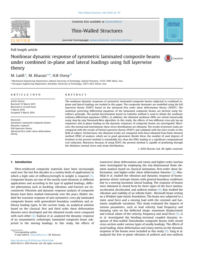 Non Linear Dynamic Response of Symetric Laminated Composite Beam | PDF ...