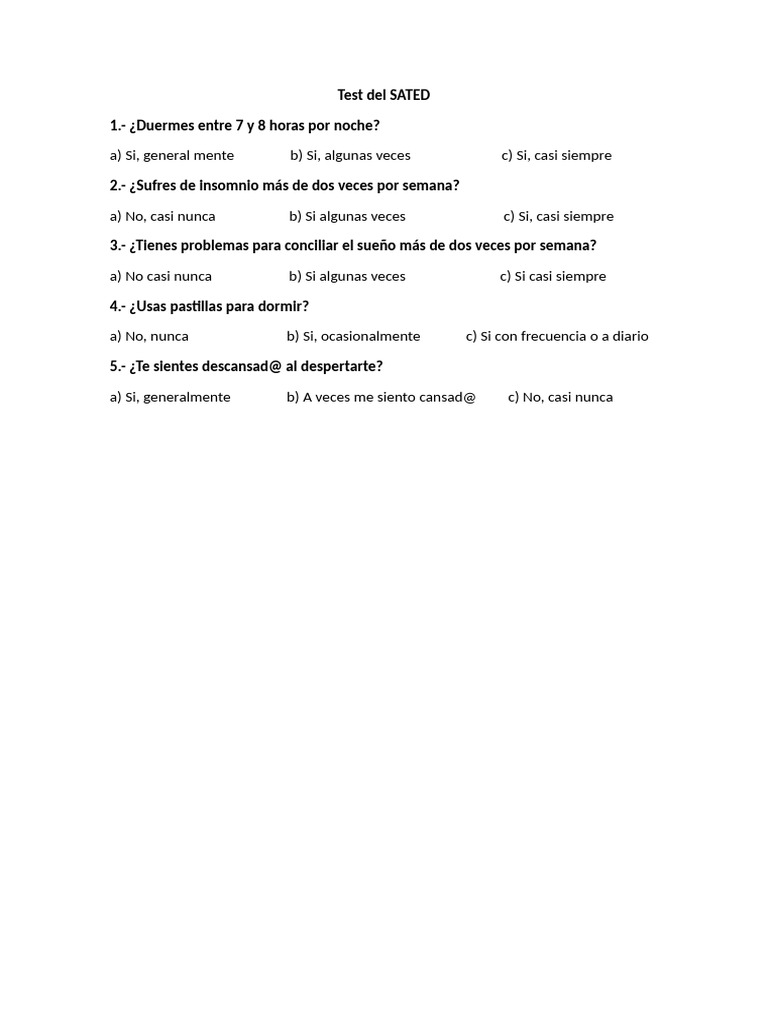 Test SATED para evaluar insomnio | PDF