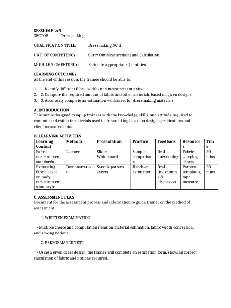 Dressmaking Fabric Estimation Guide | PDF