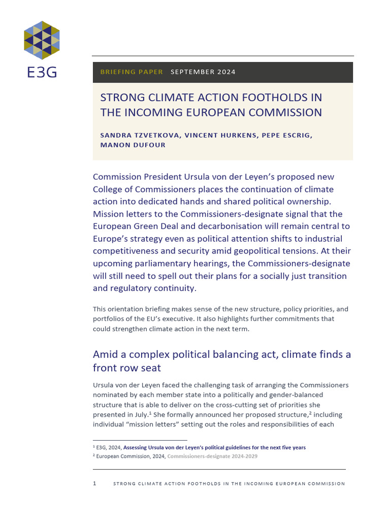 E3G Briefing Strong Climate Action Footholds in The Incoming European ...