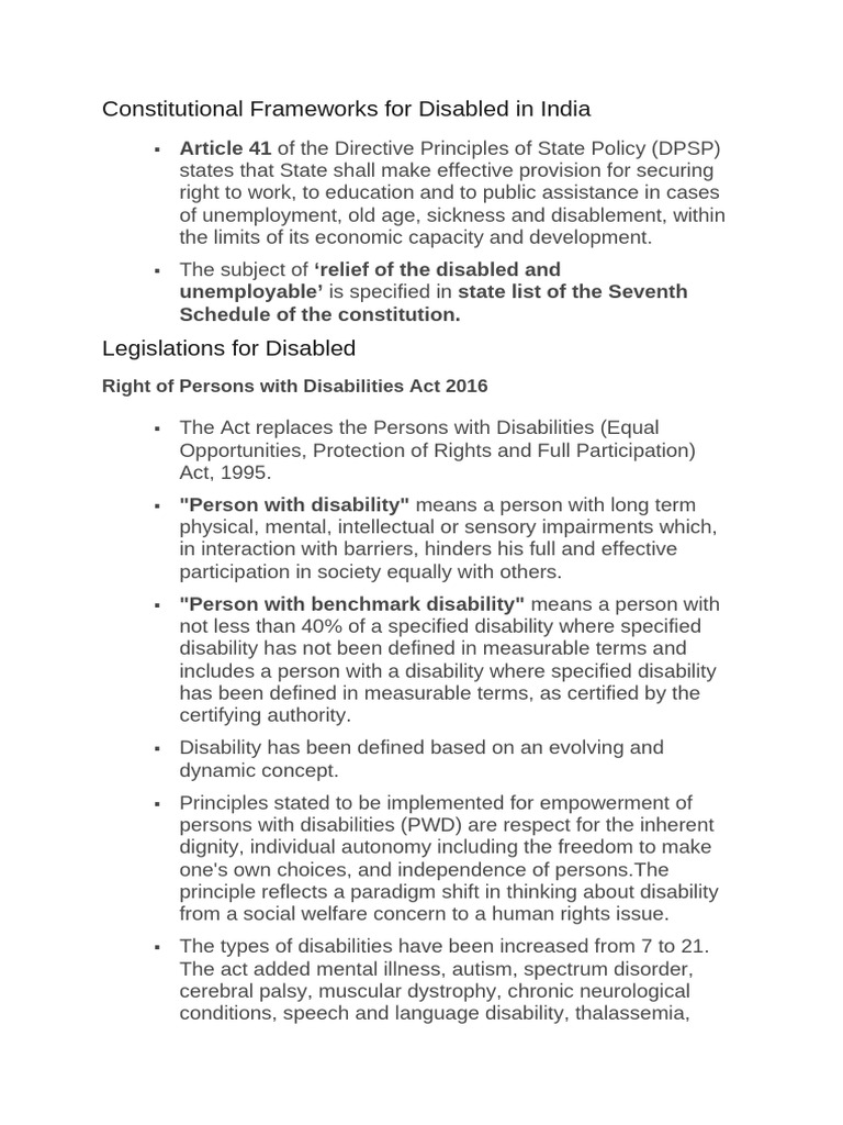 Constitutional Rights for Disabled in India | PDF | Disability ...