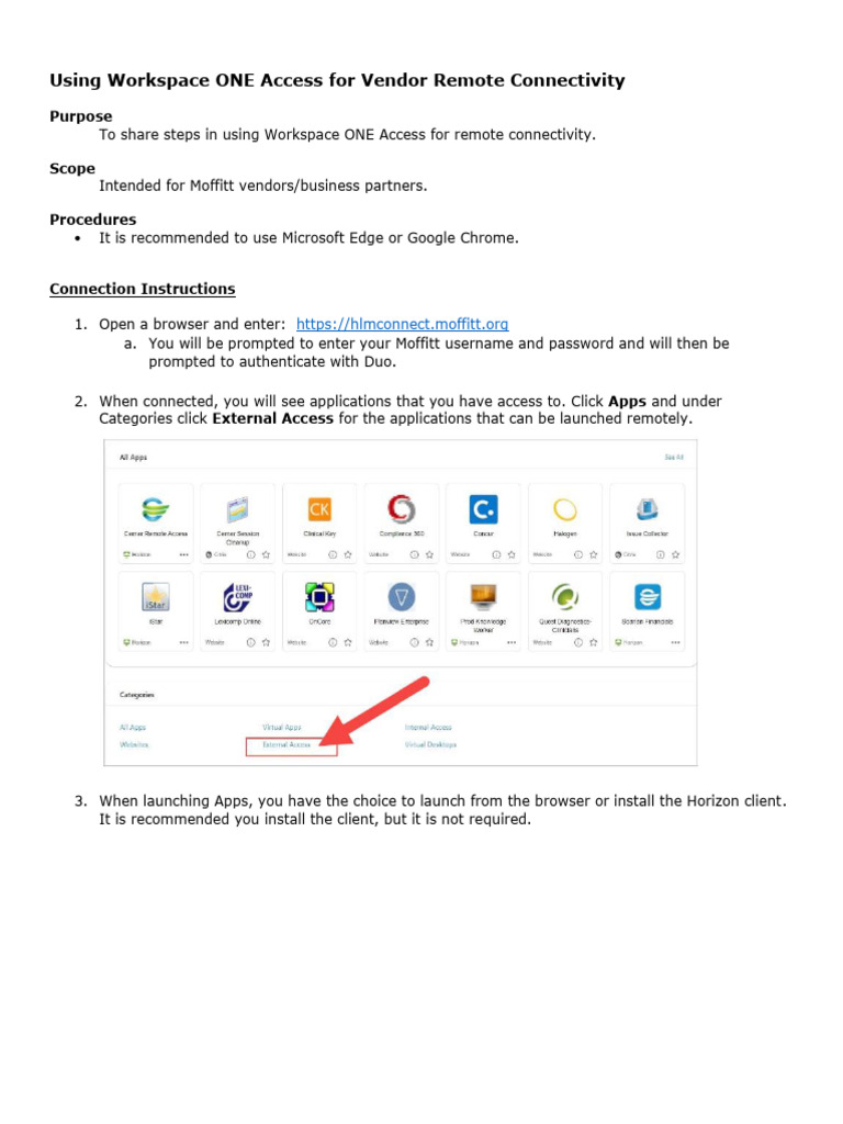 Moffitt Vendor Remote Access Guide | PDF